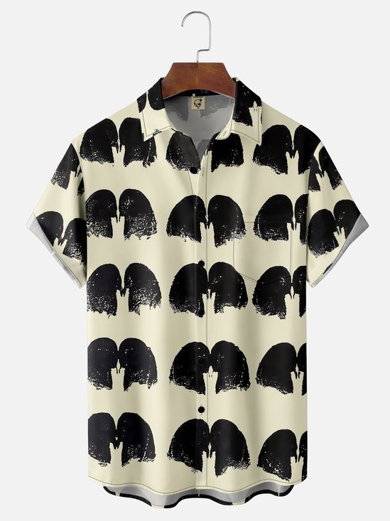 Moisture-wicking Avant-garde Art Human "Pigeon" Print Chest Pocket Casual Shirt