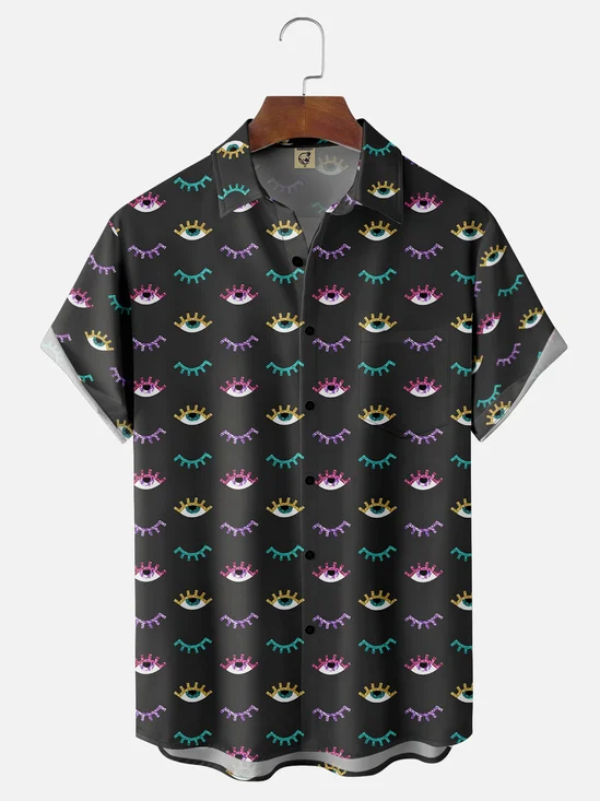 Moisture-wicking Eyes Chest Pocket Casual Preppy Shirt