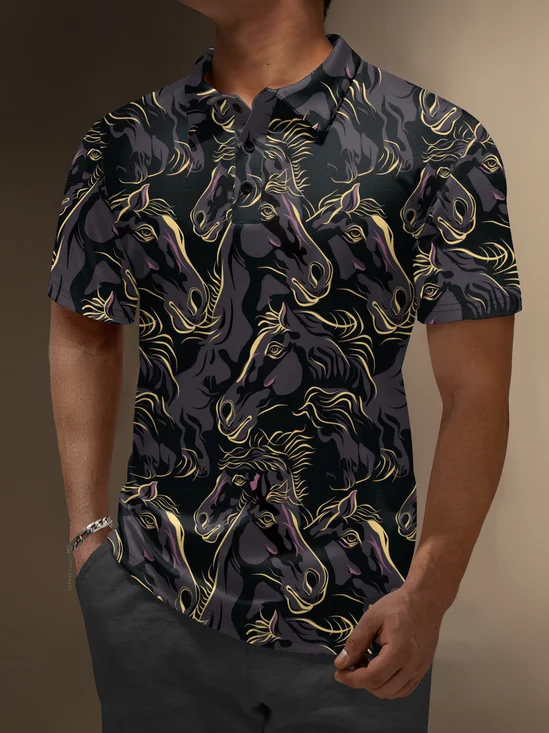 Moisture Wicking Kentucky Derby Horse Abstract Line Drawing Golf Polo