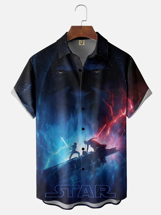 Moisture-wicking STAR vs. Art Illustration Technology Chest Pocket Casual Shirt