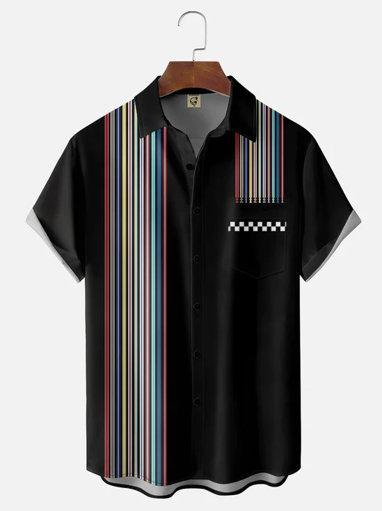 Moisture-wicking Formula One Stripes Chest Pocket Bowling Shirt