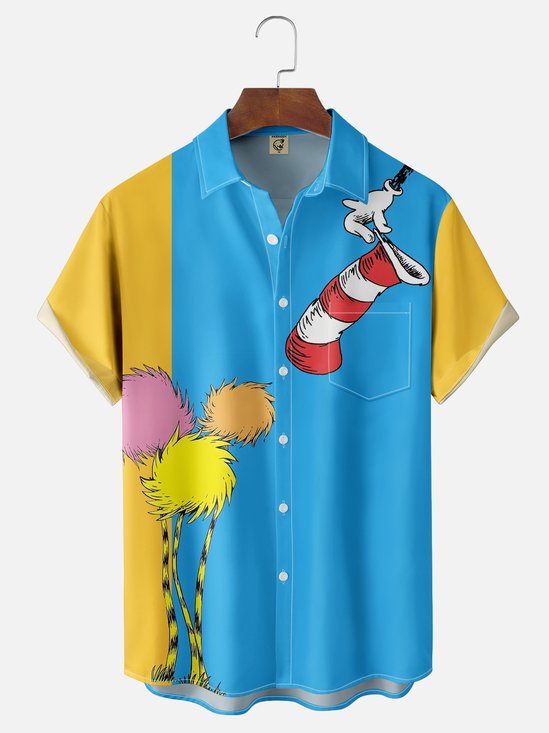Moisture-wicking Seuss Art Illustration Young Chest Pocket Bowling Shirt