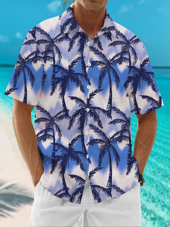 Moisture Wicking Gradient Coconut Tree Chest Pocket Casual Shirt