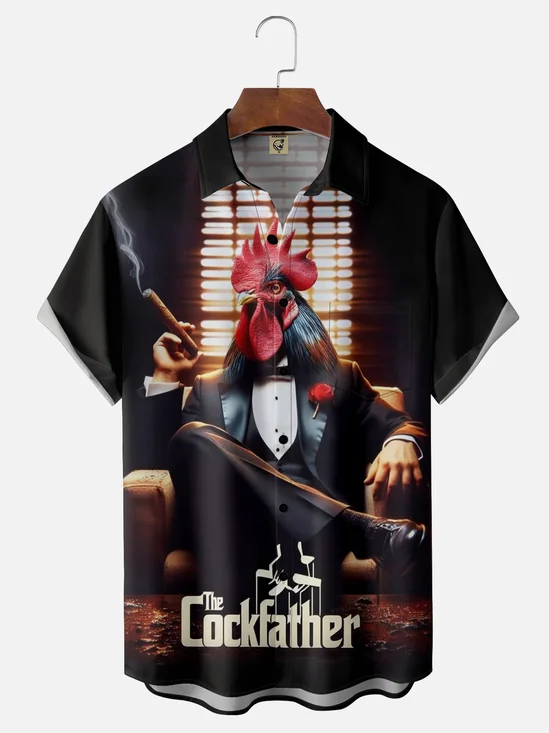 Moisture-wicking Cockfather Chicken Chest Pocket Casual Shirt