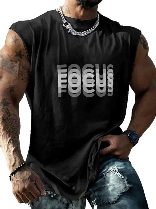 Mens Crewneck Tank Tops Focus Gradient Beach Sleeveless Shirt