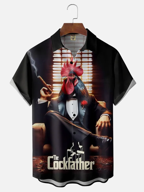 Tall Size Moisture-wicking Cockfather Chicken Chest Pocket Casual Shirt