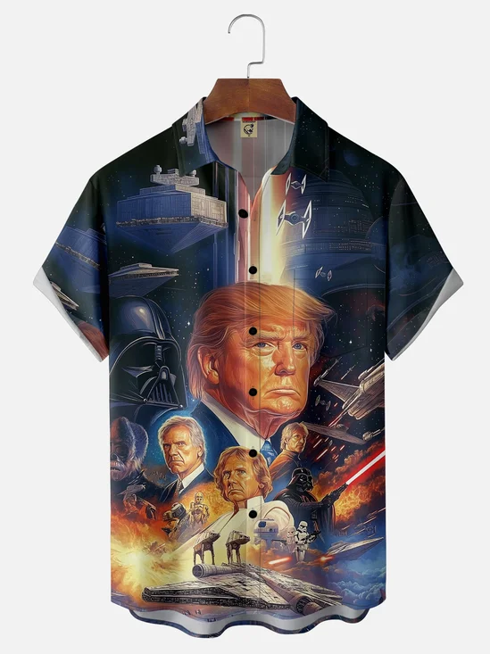 Moisture Wicking Star Warrior Trump Chest Pocket Hawaiian Shirt