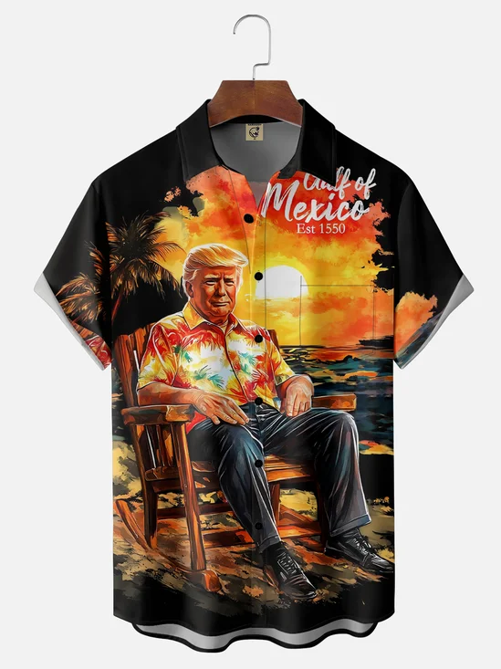 Moisture Wicking Vacation Trump Chest Pocket Hawaiian Shirt