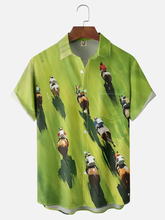 Moisture-wicking Kentucky Derby Horse Chest Pocket Casual Shirt