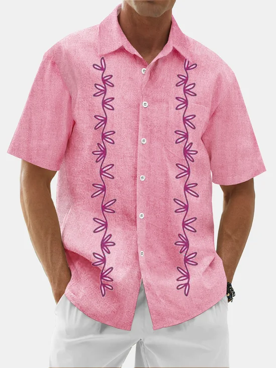 Moisture Wicking Plants Flowers Chest Pocket Hawaiian Shirt