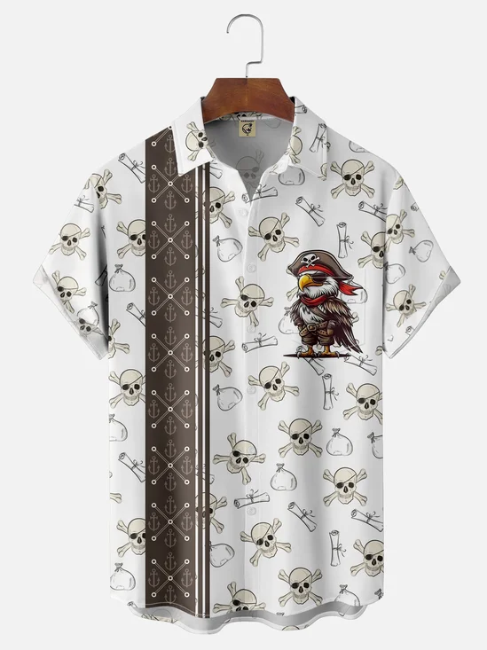 Moisture-wicking Pirate Parrot Chest Pocket Hawaiian Shirt