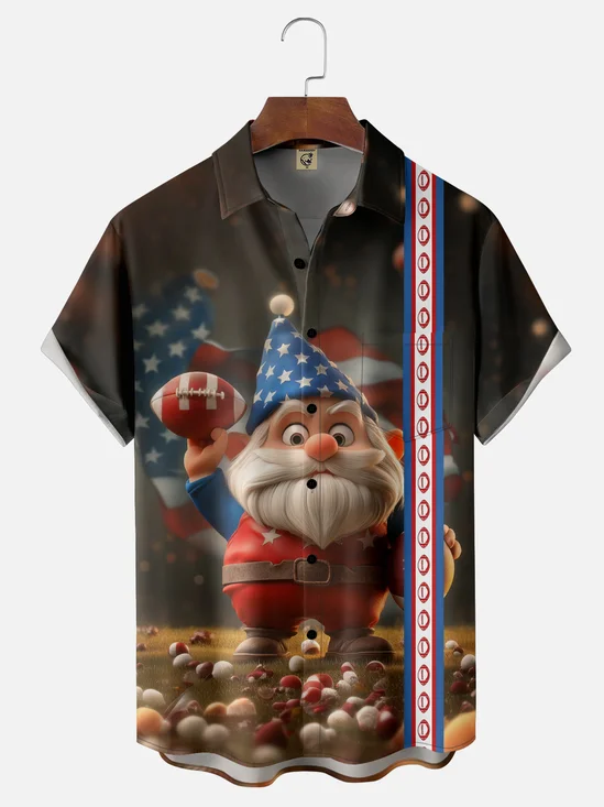 Moisture-wicking American Flag Football Gnome Chest Pocket Casual Shirt