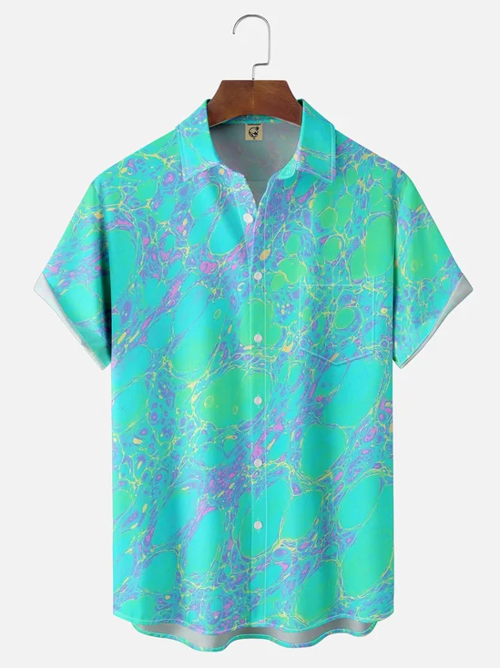 Moisture-wicking Artistic Abstract Water Ripples Chest Pocket Casual Shirt