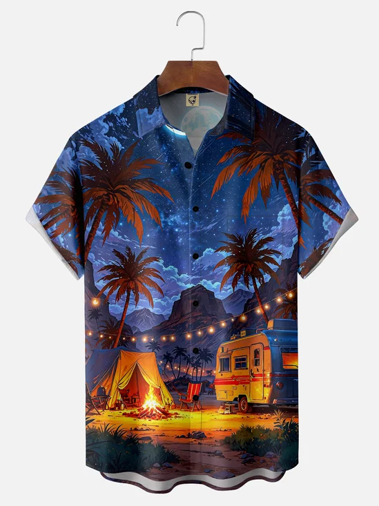 Moisture-wicking Outdoor Camping Car Bonfire Chest Pocket Casual Shirt