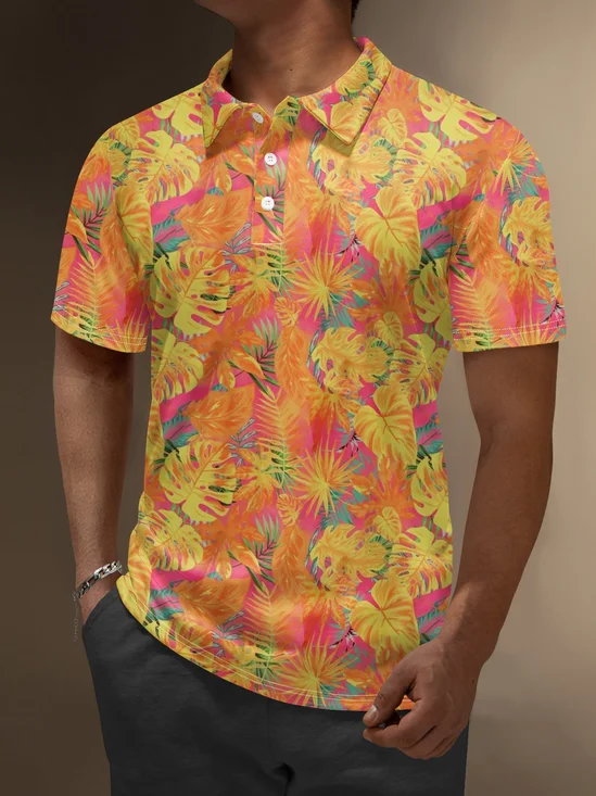 Moisture Wicking Hawaiian Coconut Tree Flowers Golf Polo