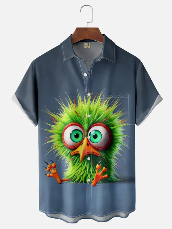 Tall Size Moisture-wicking Silly Chicken Chest Pocket Hawaiian Shirt