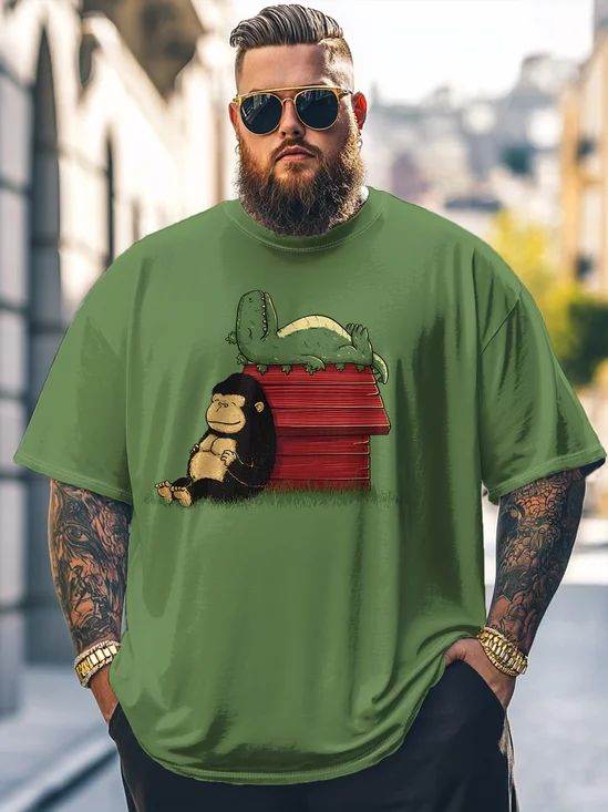 Big Size Men's Funny Godzilla and King Kong Loose T-shirt