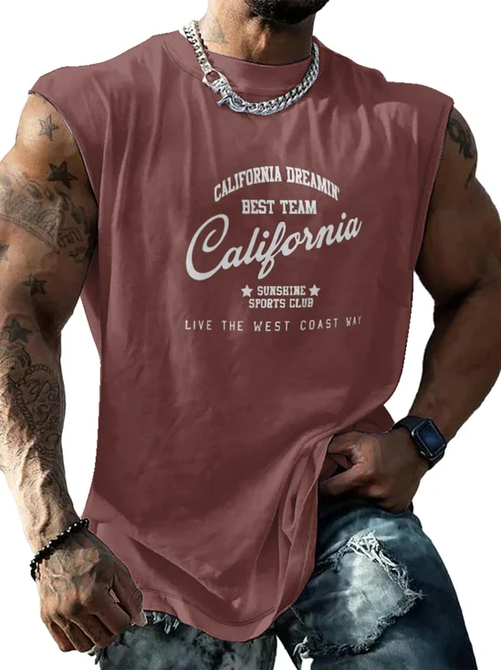 Mens Crewneck Tank Tops California Beach Sleeveless Shirt