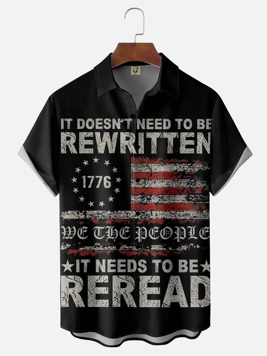 Moisture Wicking 1776 Declaration of Independence 4th of July Chest Pocket Hawaiian Shirt