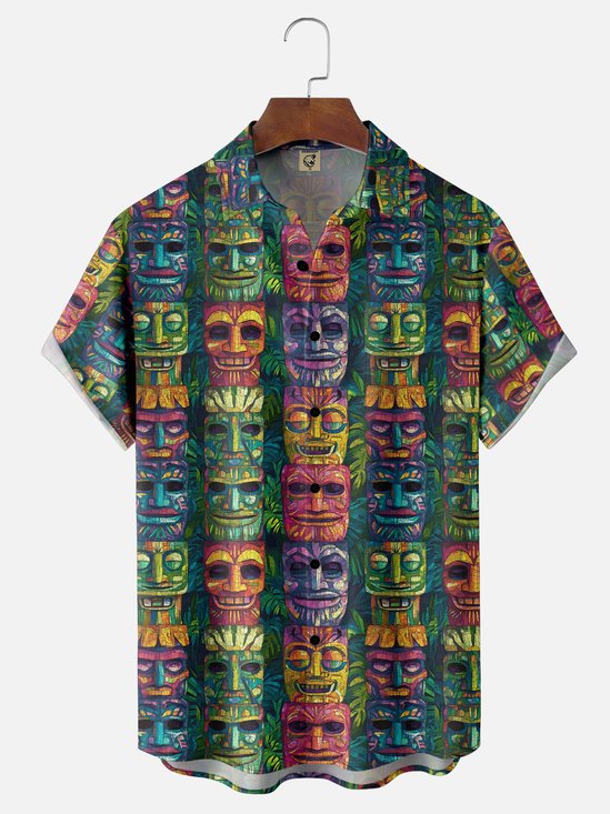 Moisture-wicking Tiki Chest Pocket Hawaiian Shirt