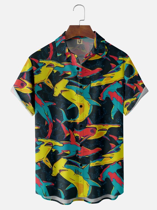 Moisture-wicking Hammerhead Shark Ocean Chest Pocket Casual Shirt