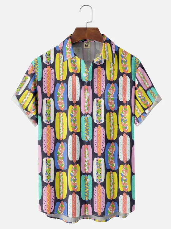 Moisture Wicking Hot Dog Chest Pocket Hawaiian Shirt