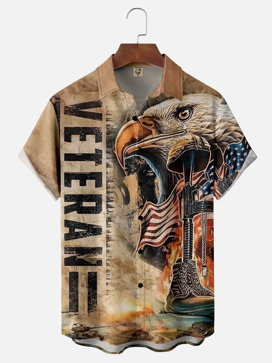 Moisture-wicking Memorial Day American Flag Chest Pocket Casual Shirt