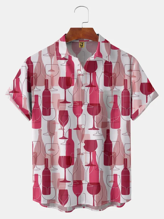 Big Size Moisture-wicking Wine Glass Abstract Art Chest Pocket Hawaiian Shirt