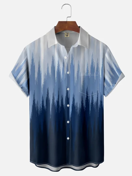 Moisture-wicking Gradient Color Striped Chest Pocket Casual Shirt