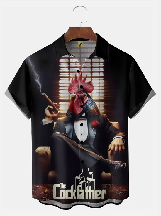 Big Size Moisture-wicking Cockfather Chicken Chest Pocket Casual Shirt