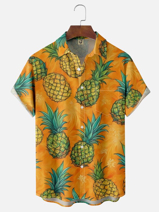 Moisture-wicking Pineapple Fruit Chest Pocket Hawaiian Shirt