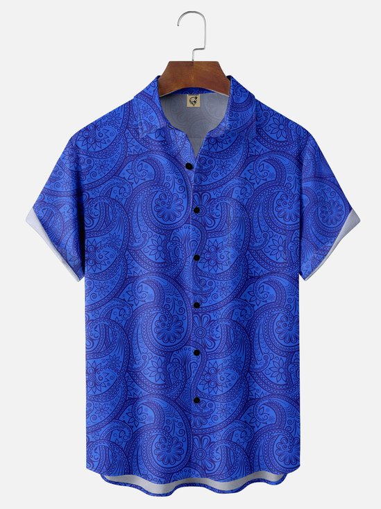 Moisture-wicking Paisley Floral Chest Pocket Casual Shirt