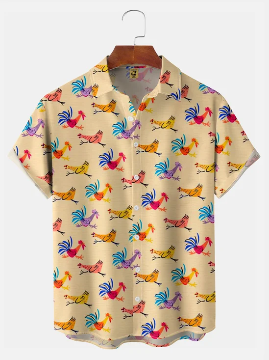 Big Size Moisture-wicking Breathable Rooster Chest Pocket Hawaiian Shirt