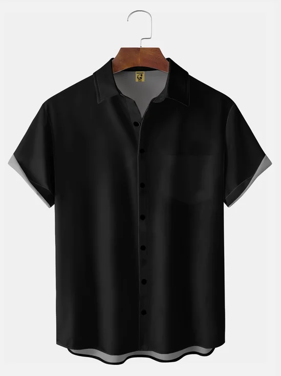 Big Size Moisture-wicking Solid Color Chest Pocket Casual Shirt