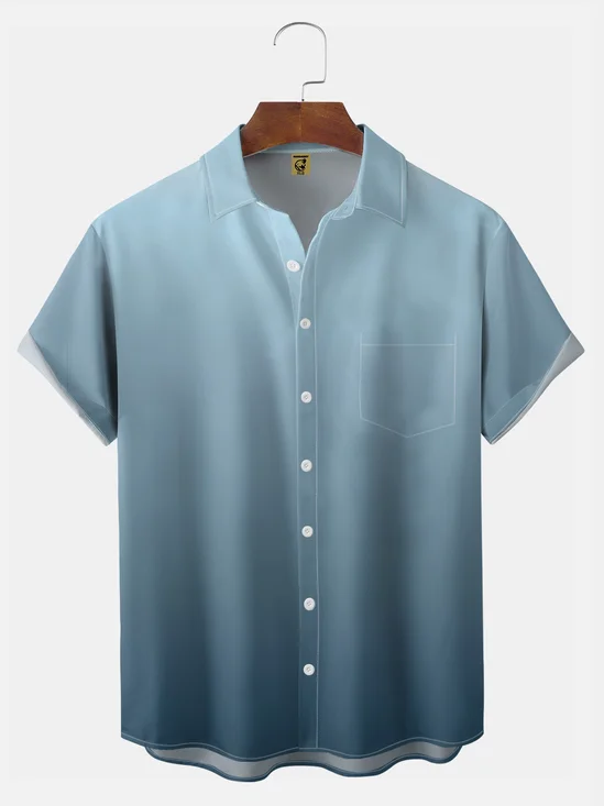 Big Size Moisture-wicking Gradient Color Chest Pocket Casual Shirt