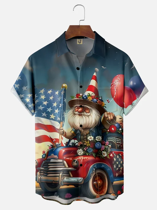 Moisture Wicking 4th of July Chest Pocket Hawaiian Shirt