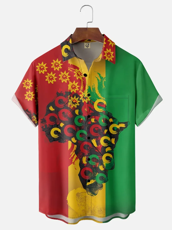 Moisture-wicking Juneteenth Stripes Chest Pocket Casual Shirt