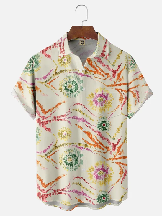 Moisture-wicking Artistic Abstract Texture Chest Pocket Casual Shirt