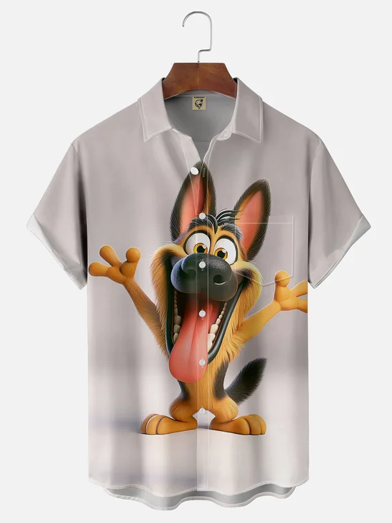 Moisture-wicking Dog Animal Funny Chest Pocket Casual Shirt