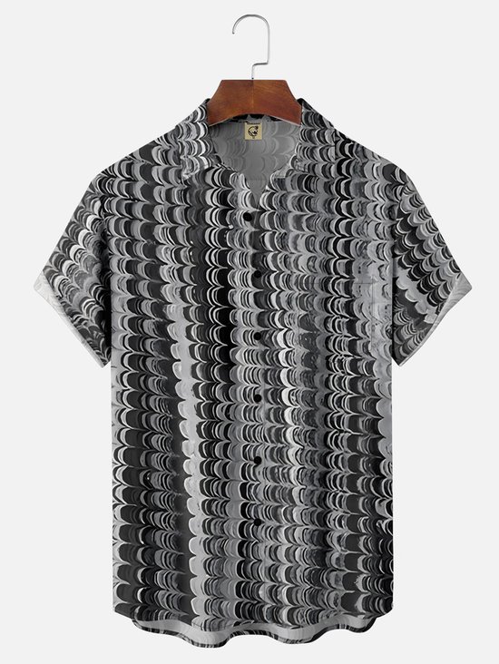 Tall Size Moisture-wicking Wavy Gradient Color Chest Pocket Casual Shirt