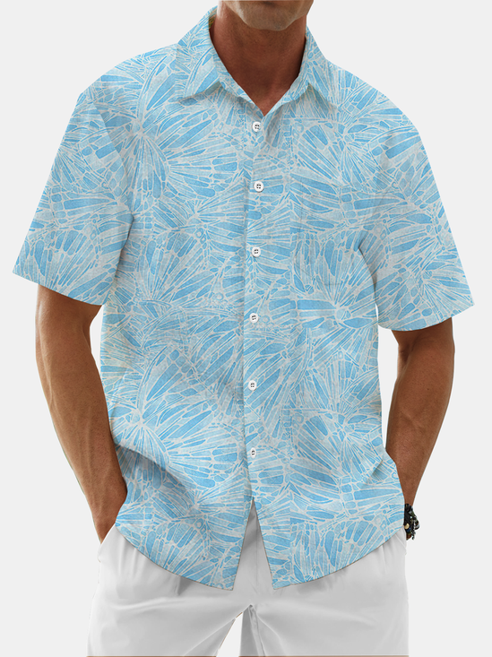 Moisture Wicking Gradient Stripes Chest Pocket Hawaiian Shirt