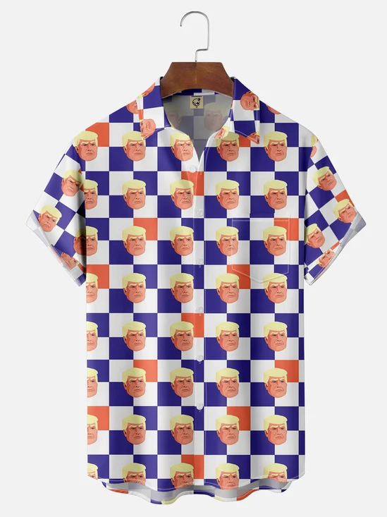 Moisture-wicking Fun Checkered Trump Chest Pocket Casual Shirt