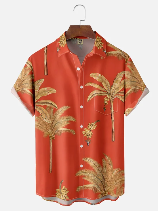 Moisture-wicking Fantasy Fun Banana Tree Chest Pocket Hawaiian Shirt