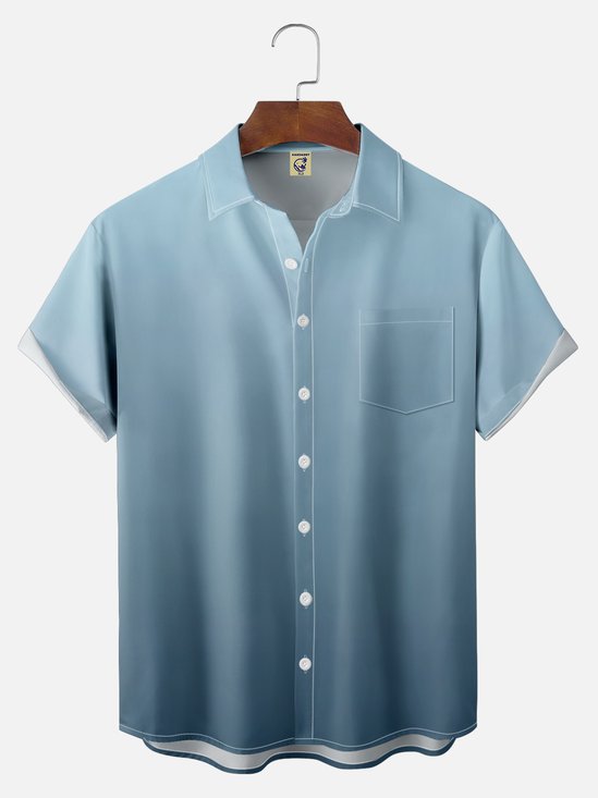 Big Size Moisture-wicking Gradient Color Chest Pocket Casual Shirt
