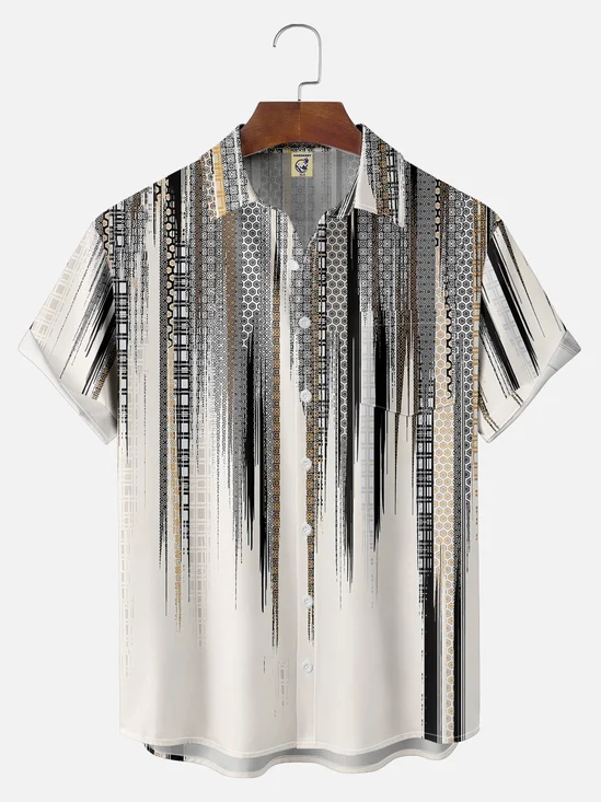 Big Size Moisture-wicking Classic Abstract Textured Vertical Stripe Chest Pocket Casual Shirt