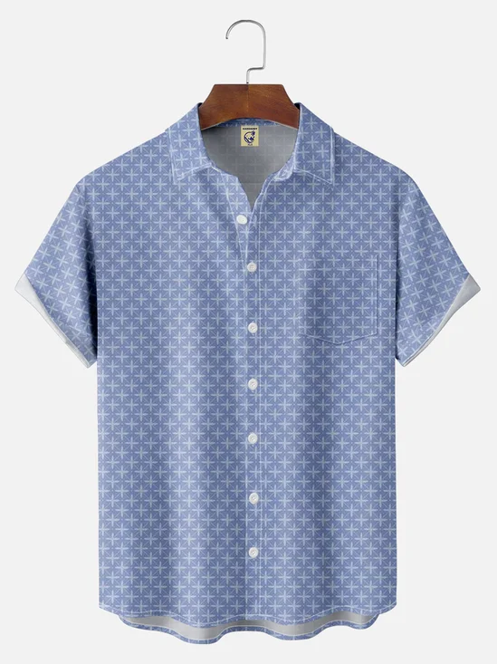 Big Size Moisture-wicking Geomatric Chest Pocket Casual Shirt
