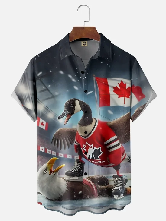 Moisture Wicking Canada Maple Goose Chest Pocket Hawaiian Shirt