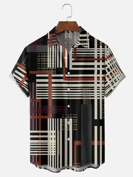 Moisture-wicking Artistic Geometry Chest Pocket Casual Shirt