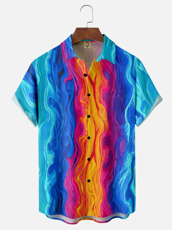 Hardaddy Color Block Chest Pocket Short Sleeve Casual Shirt