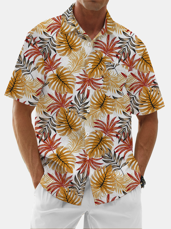 Moisture Wicking Botanical Floral Chest Pocket Hawaiian Shirt